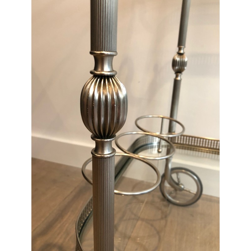 Neoclassical Silvered Brass Drinks Trolley in the Style of Maison Jansen, French Work, Circa 1940