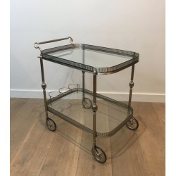 Neoclassical Silvered Brass Drinks Trolley in the Style of Maison Jansen, French Work, Circa 1940