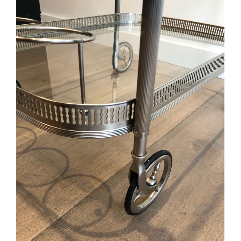 Neoclassical Silvered Brass Drinks Trolley in the Style of Maison Jansen, French Work, Circa 1940