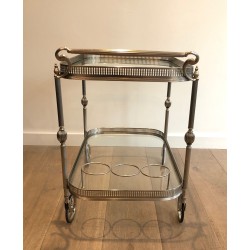 Neoclassical Silvered Brass Drinks Trolley in the Style of Maison Jansen, French Work, Circa 1940
