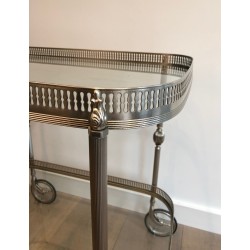 Neoclassical Silvered Brass Drinks Trolley in the Style of Maison Jansen, French Work, Circa 1940