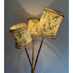 Three-Light Bamboo and Rope Floor Lamp in the Style of Audoux-Minet, French Work, Circa 1970