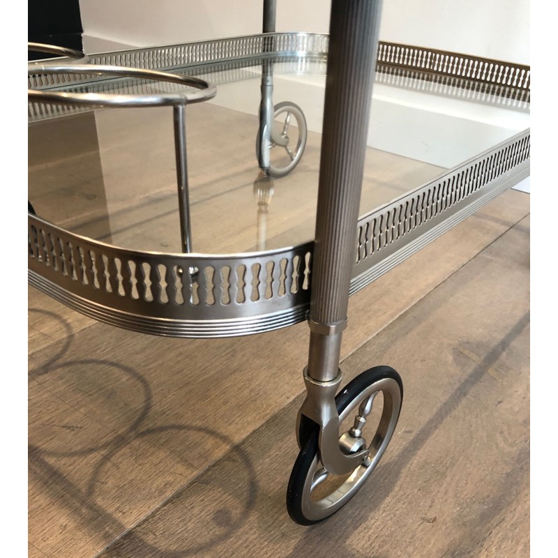 Neoclassical Silvered Brass Drinks Trolley in the Style of Maison Jansen, French Work, Circa 1940
