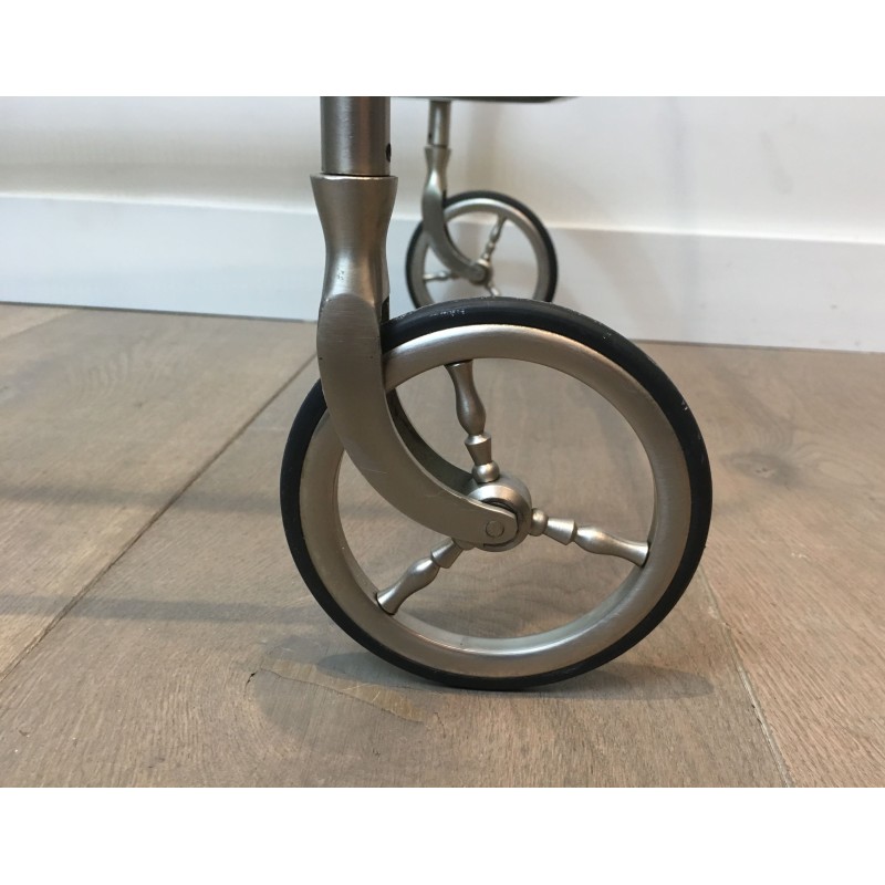 Neoclassical Silvered Brass Drinks Trolley in the Style of Maison Jansen, French Work, Circa 1940