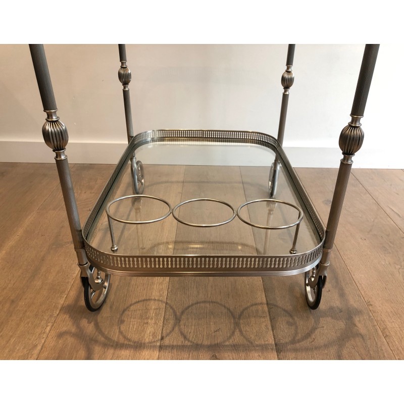 Neoclassical Silvered Brass Drinks Trolley in the Style of Maison Jansen, French Work, Circa 1940