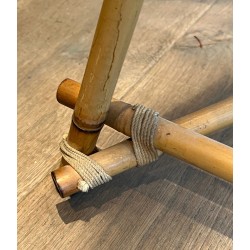 Three-Light Bamboo and Rope Floor Lamp in the Style of Audoux-Minet, French Work, Circa 1970