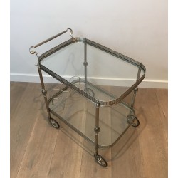 Neoclassical Silvered Brass Drinks Trolley in the Style of Maison Jansen, French Work, Circa 1940