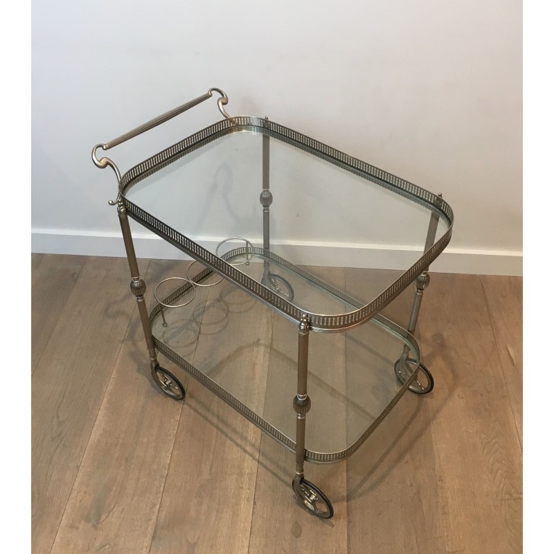 Neoclassical Silvered Brass Drinks Trolley in the Style of Maison Jansen, French Work, Circa 1940