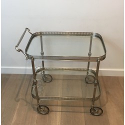 Neoclassical Silvered Brass Drinks Trolley in the Style of Maison Jansen, French Work, Circa 1940