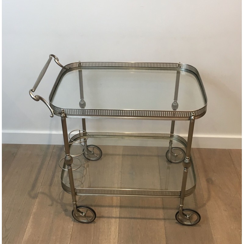 Neoclassical Silvered Brass Drinks Trolley in the Style of Maison Jansen, French Work, Circa 1940