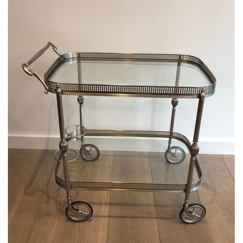 Neoclassical Silvered Brass Drinks Trolley in the Style of Maison Jansen, French Work, Circa 1940