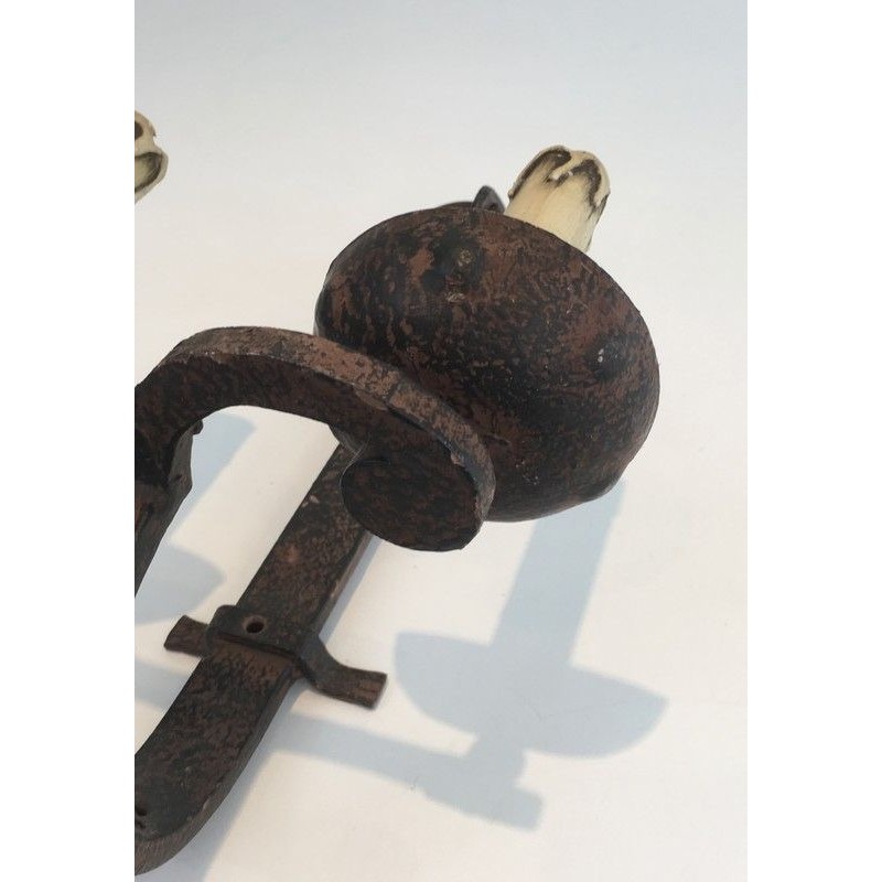 Suite de 3 Appliques en Fer Forgé