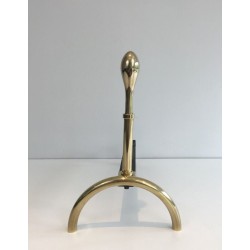 Pair of Neoclassical Brass and Wrought Iron Andirons, French Work, Circa 1970