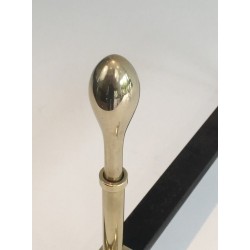 Paire de Chenets Néoclassiques en Laiton et Fer Forgé, Travail Français, Vers 1970