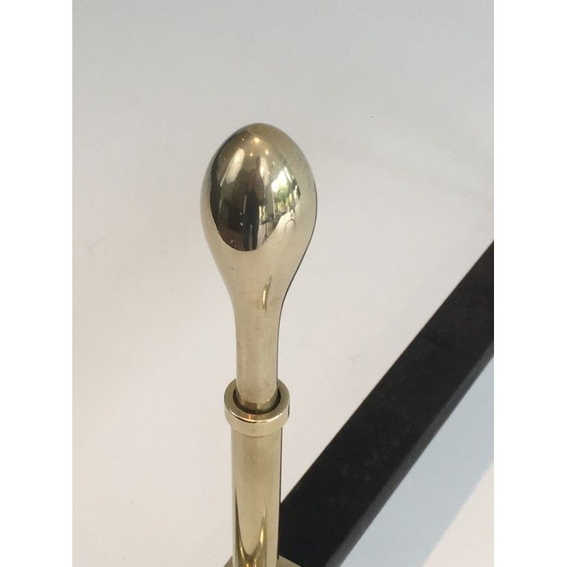 Pair of Neoclassical Brass and Wrought Iron Andirons, French Work, Circa 1970