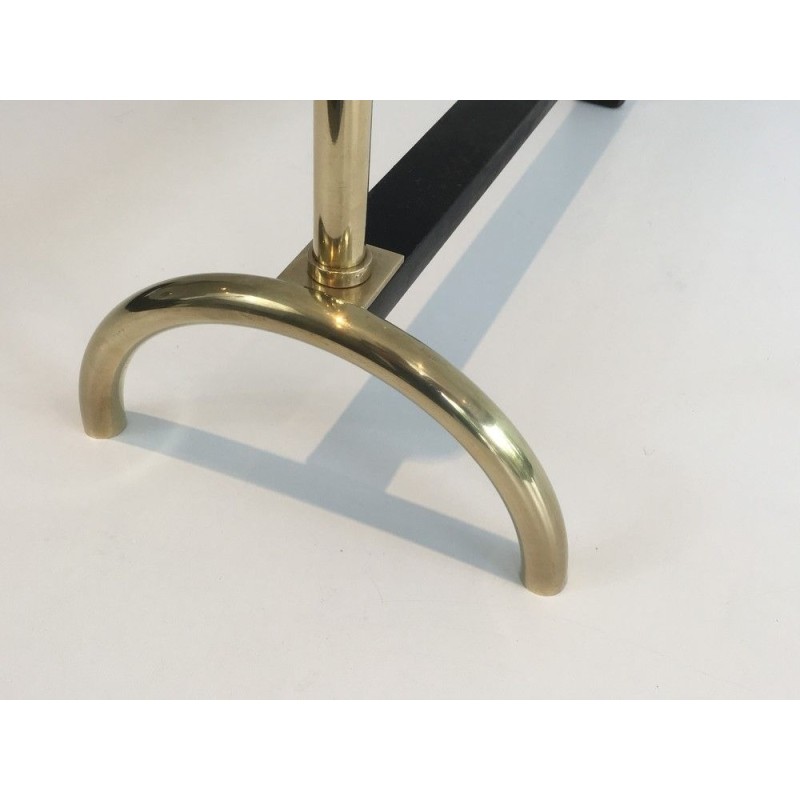 Pair of Neoclassical Brass and Wrought Iron Andirons, French Work, Circa 1970