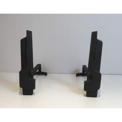 Pair of Modernist Cast Iron and Wrought Iron Andirons, French Work, Circa 1950