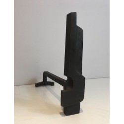 Pair of Modernist Cast Iron and Wrought Iron Andirons, French Work, Circa 1950