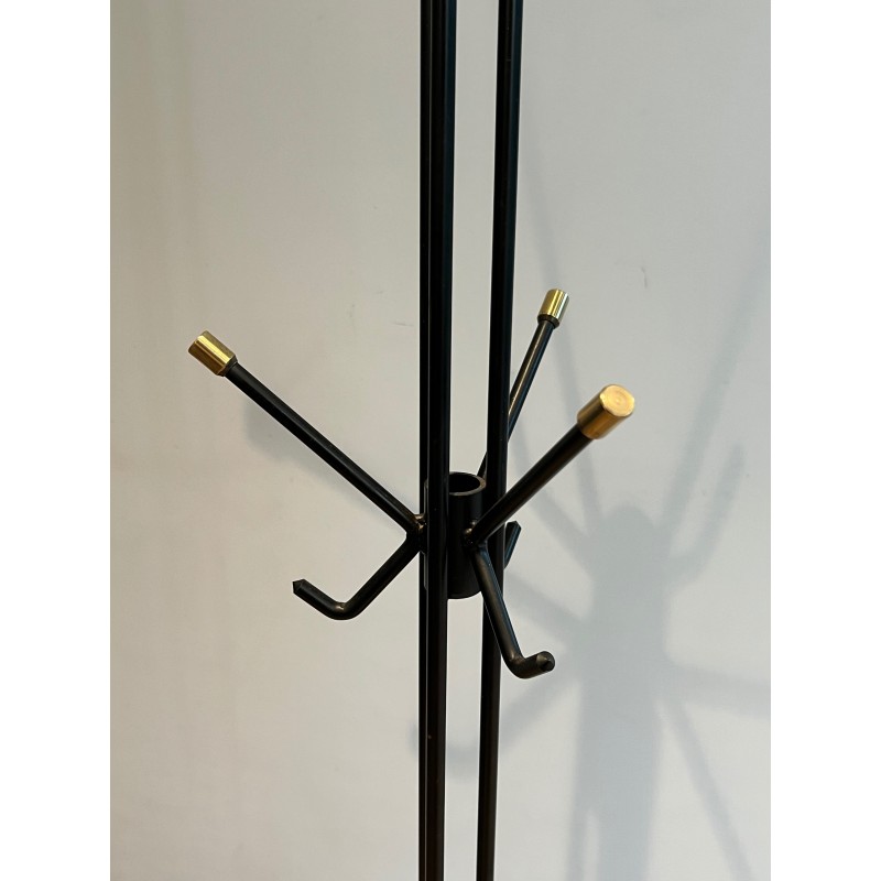 Design Coat Stand in Black Lacquered Metal and Brass, French Work, Circa 1950