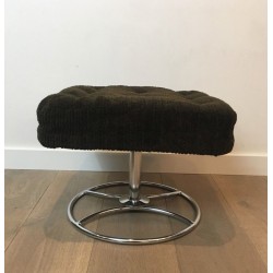 Pair of Chrome and Velvet Swivel Ottomans, French Work, Circa 1970