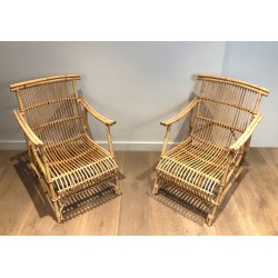 Pair of Rattan Armchairs, French Work, Circa 1950