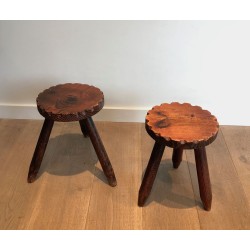 Pair of Brutalist Pine Stools, French Work, circa 1950 | Maison BARROIS