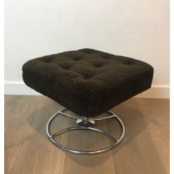 Paire de Tabourets Tournants en Chrome et Velours, Travail Français, Vers 1970