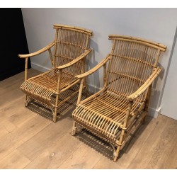 Paire de Fauteuils en Rotin, Travail Français, Vers 1950