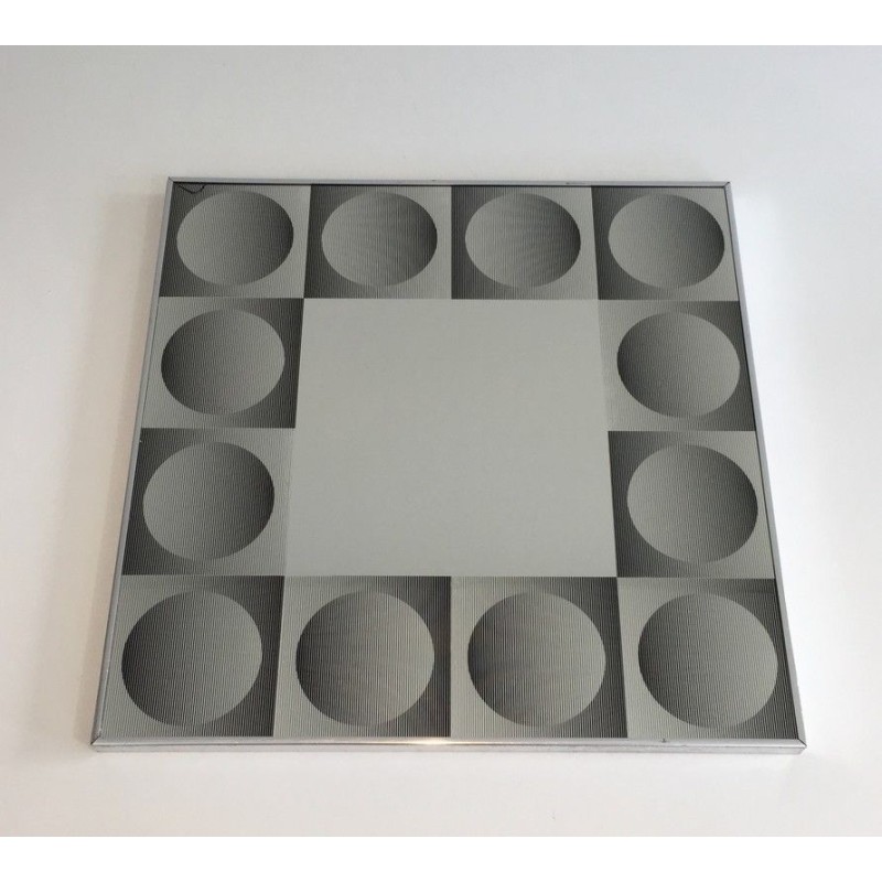 Miroir Art Optique dans le Goût de Victor Vasarely, Travail Français, Vers 1970