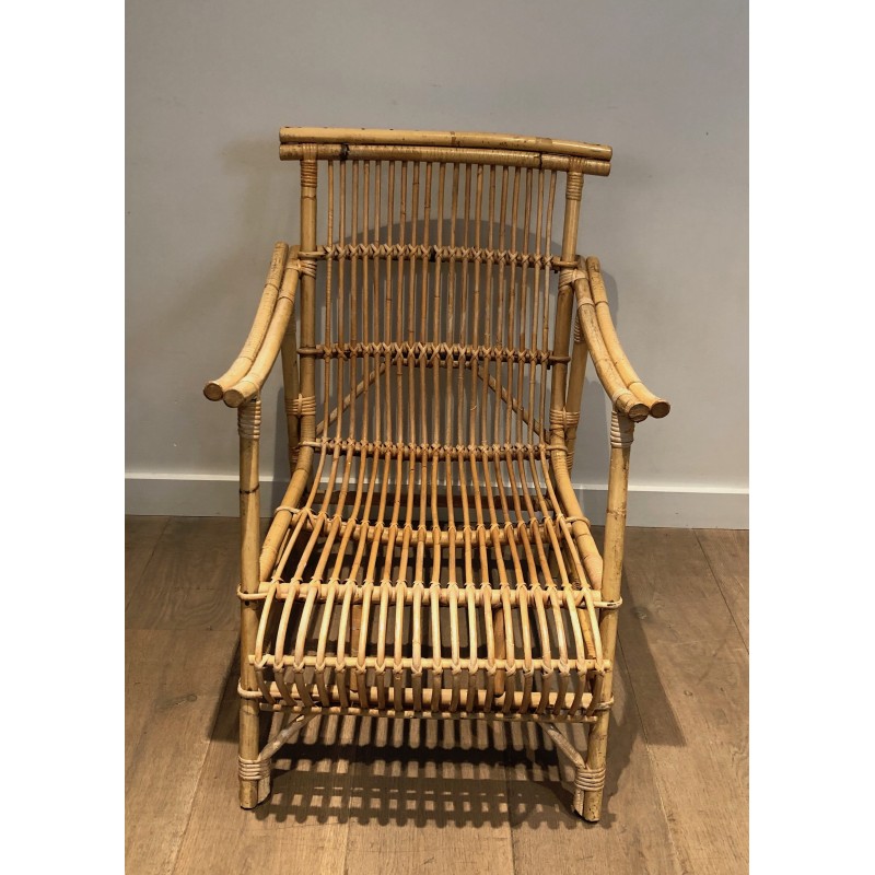 Paire de Fauteuils en Rotin, Travail Français, Vers 1950