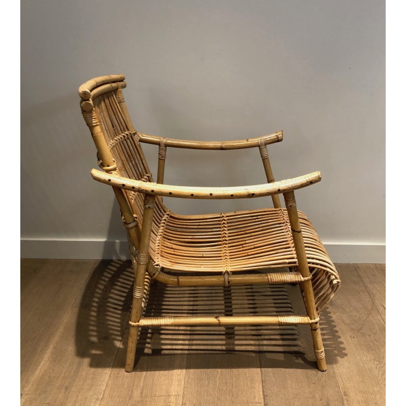 Paire de Fauteuils en Rotin, Travail Français, Vers 1950