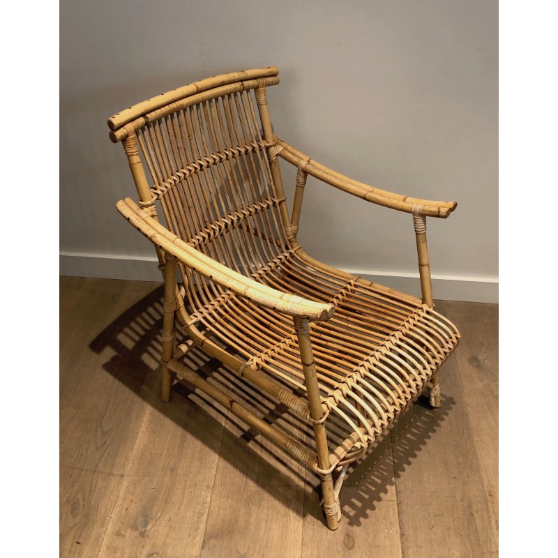 Pair of Rattan Armchairs, French Work, Circa 1950