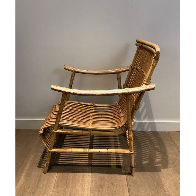 Paire de Fauteuils en Rotin, Travail Français, Vers 1950