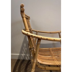 Paire de Fauteuils en Rotin, Travail Français, Vers 1950
