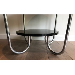 Round Double-Tiered Ebonised and Chrome Guéridon in the Style of Marcel Breuer, French Work, Circa 1950