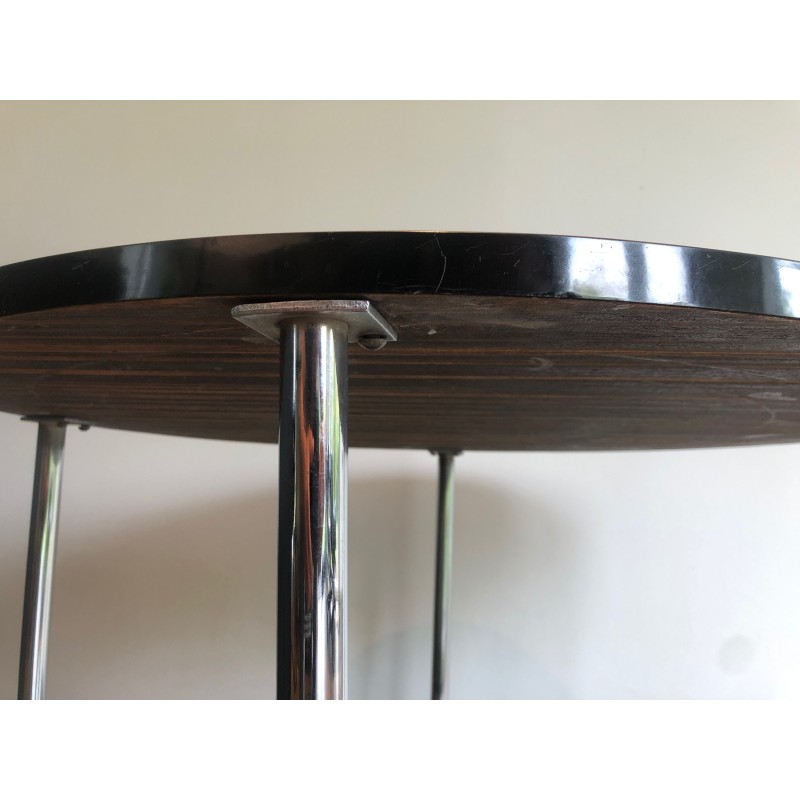 Round Double-Tiered Ebonised and Chrome Guéridon in the Style of Marcel Breuer, French Work, Circa 1950