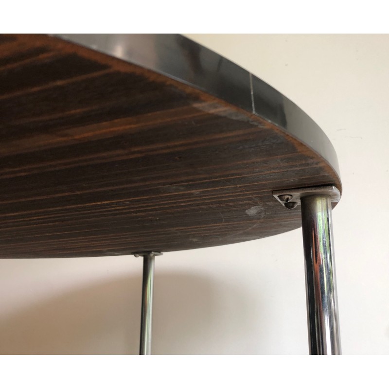 Round Double-Tiered Ebonised and Chrome Guéridon in the Style of Marcel Breuer, French Work, Circa 1950