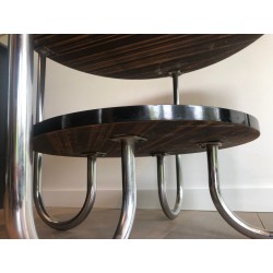 Round Double-Tiered Ebonised and Chrome Guéridon in the Style of Marcel Breuer, French Work, Circa 1950