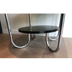 Round Double-Tiered Ebonised and Chrome Guéridon in the Style of Marcel Breuer, French Work, Circa 1950