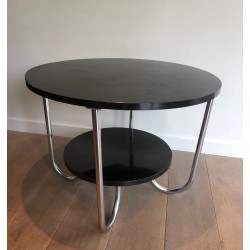 Round Double-Tiered Ebonised and Chrome Guéridon in the Style of Marcel Breuer, French Work, Circa 1950