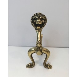 Rare Paire de Chenets en Bronze à Décor de Lions, Travail Français, Vers 1900