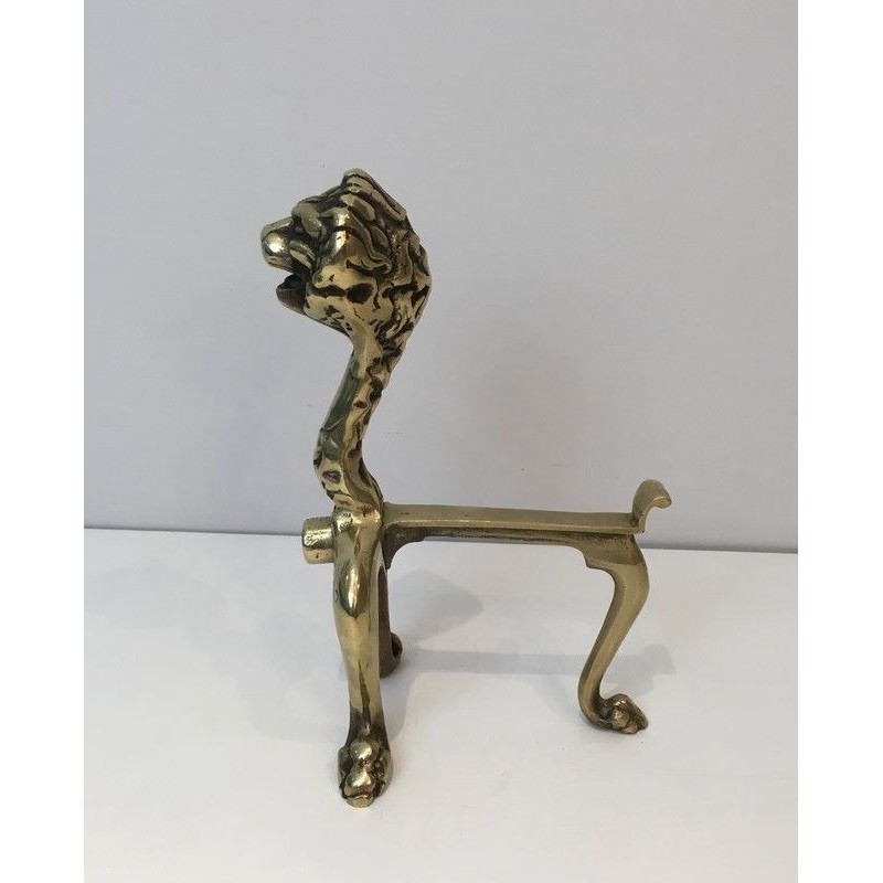 Rare Pair of Lion Bronze Andirons, French Work, Circa 1900