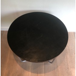 Round Double-Tiered Ebonised and Chrome Guéridon in the Style of Marcel Breuer, French Work, Circa 1950