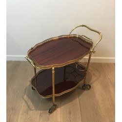 Neoclassical Drinks Trolley in Brass and Mahogany with Removable Trays, French Work, Circa 1940