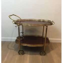 Neoclassical Drinks Trolley in Brass and Mahogany with Removable Trays, French Work, Circa 1940