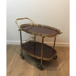 Neoclassical Drinks Trolley in Brass and Mahogany with Removable Trays, French Work, Circa 1940