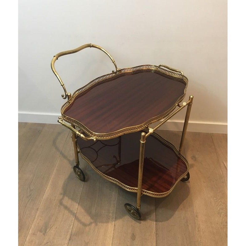 Neoclassical Drinks Trolley in Brass and Mahogany with Removable Trays, French Work, Circa 1940