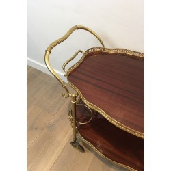 Table Roulante Néoclassique en Laiton et Acajou à Plateaux Amovibles, Travail Français, Vers 1940