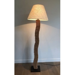 Lampadaire en Corde Tressée sur Base Carrée en Métal, Travail Japonais, vers 1980 | Maison BARROIS