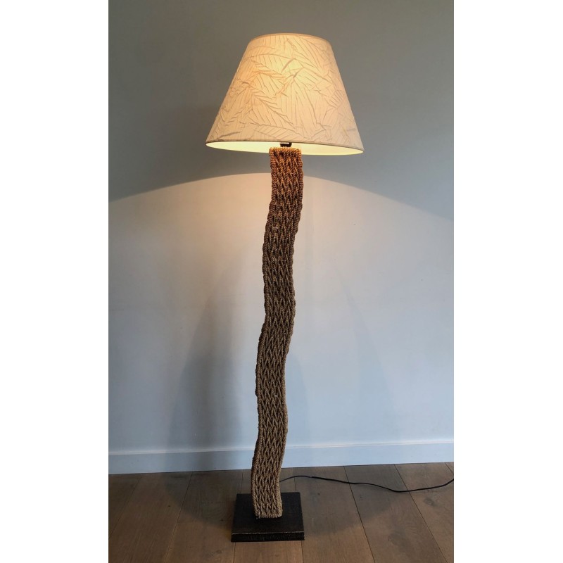 Lampadaire en Corde Tressée sur Base Carrée en Métal, Travail Japonais, vers 1980 | Maison BARROIS